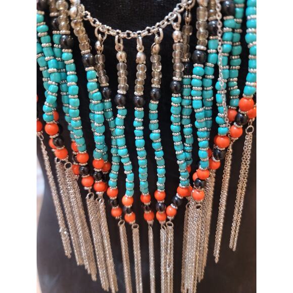 Womens Bohemian Beaded Statement Necklace With Turquoise Coral And Lobster Clasp - Picture 4 of 5